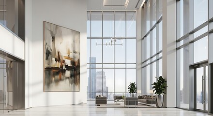 Stunning Modern Office Lobby Interior Design Inspiring Work Environment with High Ceilings