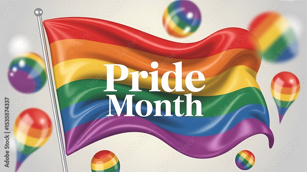 Fototapete pride month concept design of rainbow flag background 3d render, created with generative ai