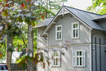 Classic Jurmala Citi architecture design of bright wooden building exterior