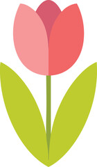 Obraz premium Pink and Red Tulip Flower with Green Leaves Simple Flat Design