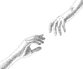 Hands reach out to each other. Monochrome concept for Valentine's Day. Black line isolated on white background. Stock vector illustration. hand drawn. Not AI, Vector illustration.