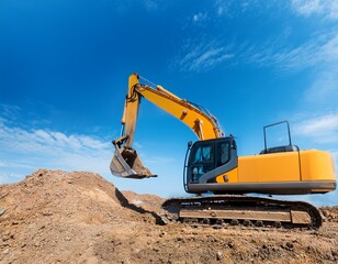 excavator blue sky heavy machine construction site creative banner copyspace image