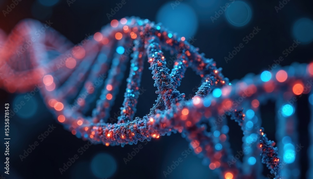 Aufkleber DNA spiral structure rendered with neon colors. Illuminated double helix genetic code biotechnology innovation. Concept of science, health, medicine, future, artificial intelligence, genomics, gene