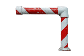 Weathered Red and White Striped Barrier Post with Right Angle Bend.