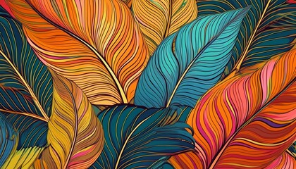 abstract seamless pattern with hand drawn graphic leaves colorful floral summer background for wallpaper design tropical illustration design banner with decorative geometric waves