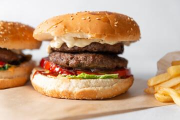 hamburger on grey background