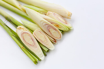 Fresh lemongrass on white background.