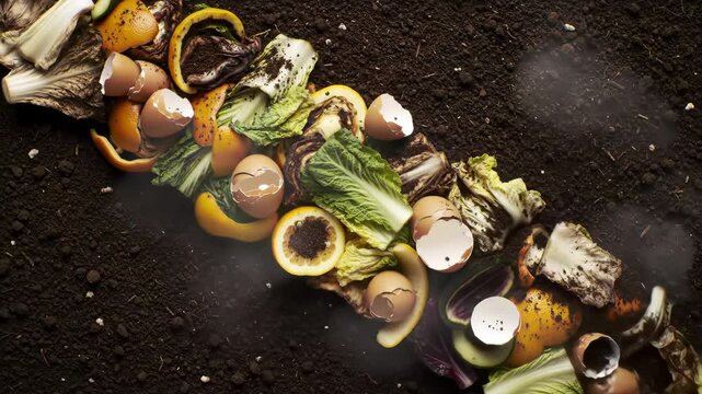 Compost decomposition with animated breakdown and soil transformation