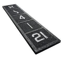 Angled Black Textured Surface with White Numbered Rectangular Sections.