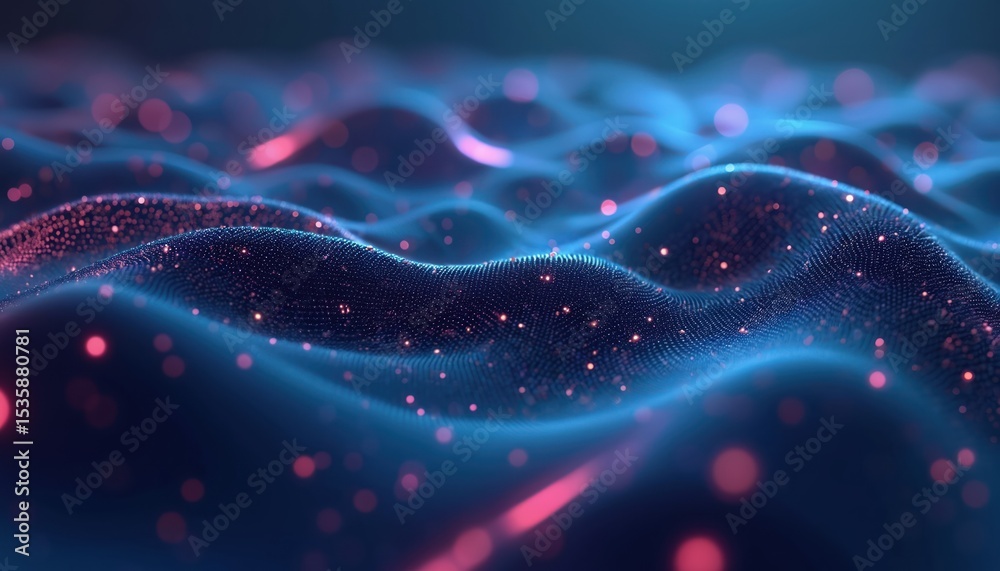 Poster Abstract digital illustration of information flow space. Big data visualization concept with neon light. 3D rendering of digital background. Futuristic design. Cyberspace. Modern technology.