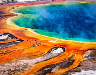 detail of the grand prismatic hot spring in yellowstone national park usa