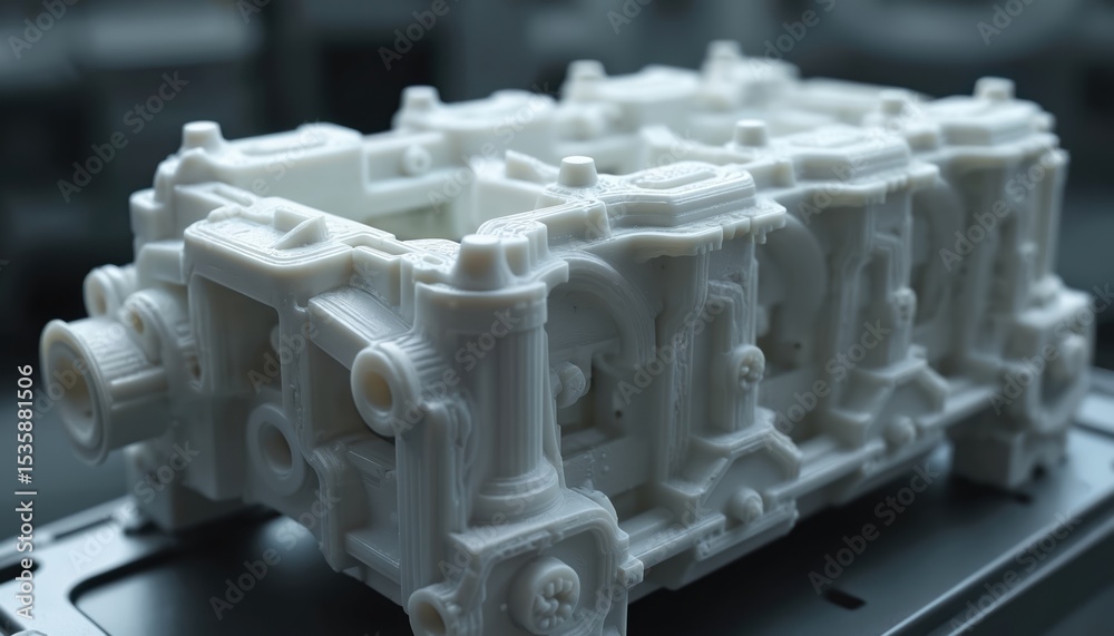 Aufkleber 3d printed engine block close-up. white model made with advanced tech. perfect for automotive tech, 