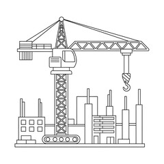 Construction crane vector illustration building skyline construction site design 90chr on transparent background