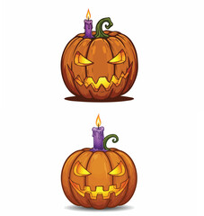 Spooky Halloween Jack-o'-Lantern with Glowing Eyes and Candle

