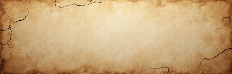 Obraz premium Vintage brown paper texture, old cracked parchment background. Antique, grunge beige paper texture with cracks on edges, sepia colors, ideal for historical, retro design projects.