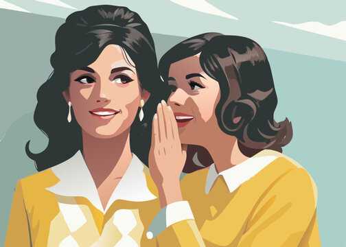 Women sharing a secret, in yellow tones, for blogs and websites