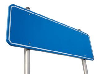 Blank Blue Sign: A clean, blank blue sign against a bright, clear backdrop, ready to convey information and guide. Symbol of direction and instruction. 