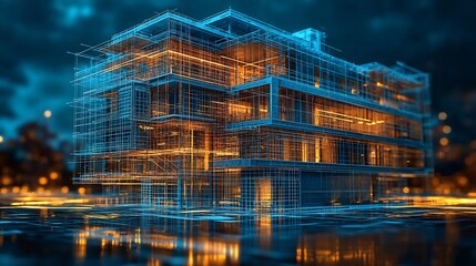Ai Driven Concept Art Showing Premium Architect Designing a Highrise With Sustainable Concrete Systems Enhanced By Virtual Modelling and Detailed Construction Measurements