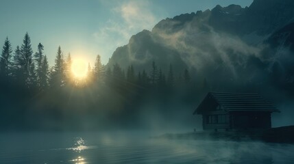 Mountain landscape illustration with scenic nature view