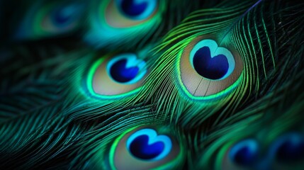 Obraz premium Colorful peacock feathers display intricate patterns in vibrant hues at a nature reserve in early summer