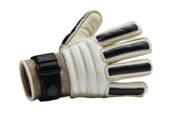 Closeup of a CreamColored Goalkeeper Glove with Black Accents.