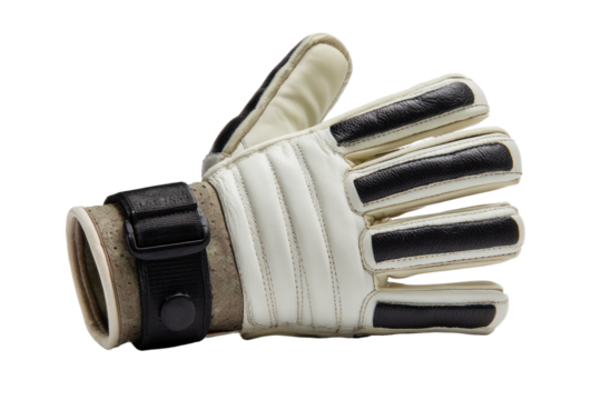 Closeup of a CreamColored Goalkeeper Glove with Black Accents.