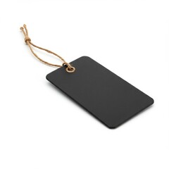Blank black rectangular gift tag with jute string