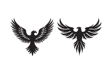 Phoenix Silhouette Vector Set with Spread Wings for Tattoos and Logos
