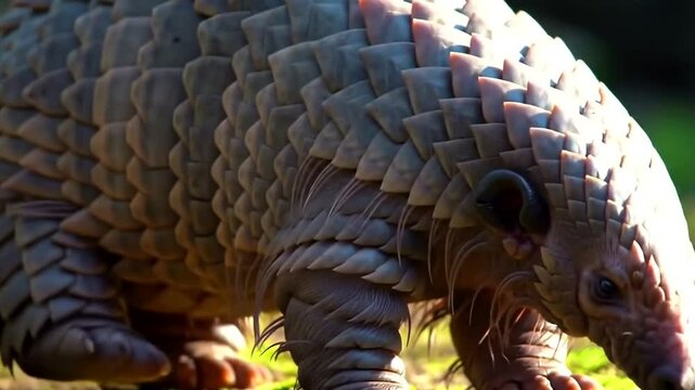 A pangolin searches for food on the mossy forest floor