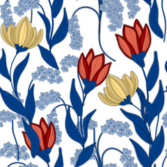 Seamless flower pattern. Abstract pattern. Textile print pattern. White background. 