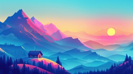 Mountain landscape illustration with scenic nature view