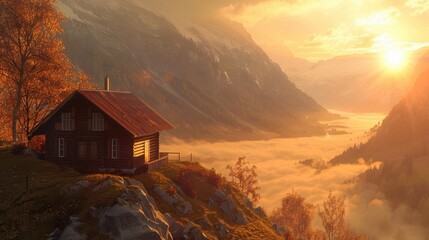 Mountain landscape illustration with scenic nature view