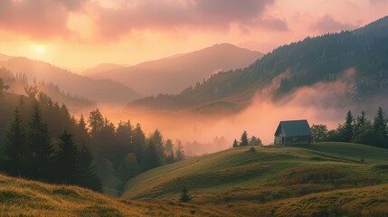 Mountain landscape illustration with scenic nature view