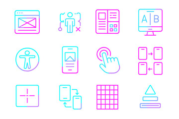 Neon icons representing ui/ux elements in vibrant glow