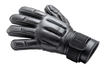 Closeup View of a Professional Black Leather Goalkeeper Glove.