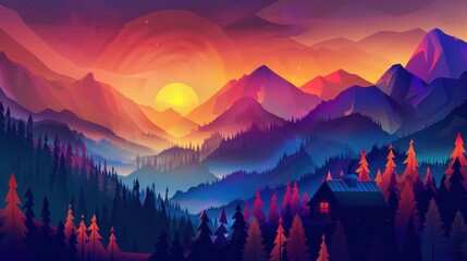 Mountain landscape illustration with scenic nature view