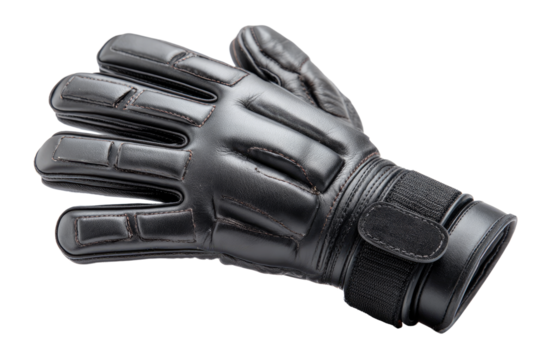 Closeup View of a Professional Black Leather Goalkeeper Glove.