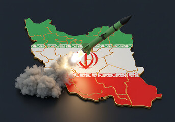 Iran missile launch illustration, iran military power concept, iran defense system, iran weapon development