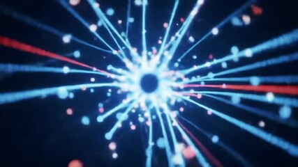 Futuristic energy vortex with glowing filaments and particles in blue and red - Powered by Adobe