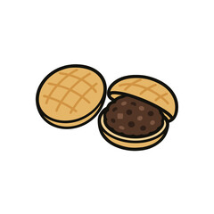 フラットデザインの最中（もなか）のイラスト｜あんこ入り和菓子素材