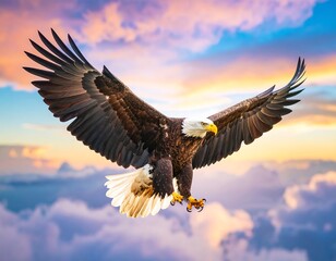 Majestic eagle soaring in sunset clouds
