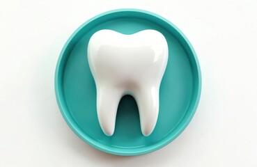 White tooth icon on teal background. Dental care symbol for dentist clinic. Tooth illustration with concept of dental health. Healthcare, medicine, dentistry and hygiene.