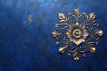 Beautiful blue and gold flower wall art creating an elegant atmosphere in a serene indoor setting