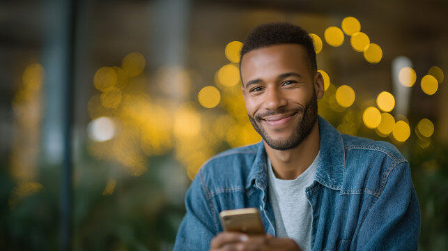 Mixed race man making secure online payment at a cafe