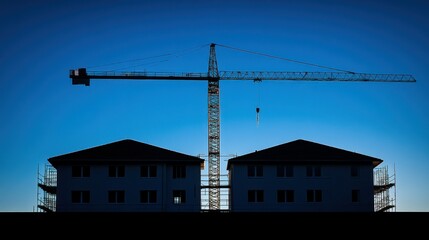 Silhouette of construction site at dusk