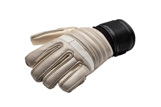 Detailed CloseUp of a Goalkeepers Glove with Textured Leather and Black Cuff.