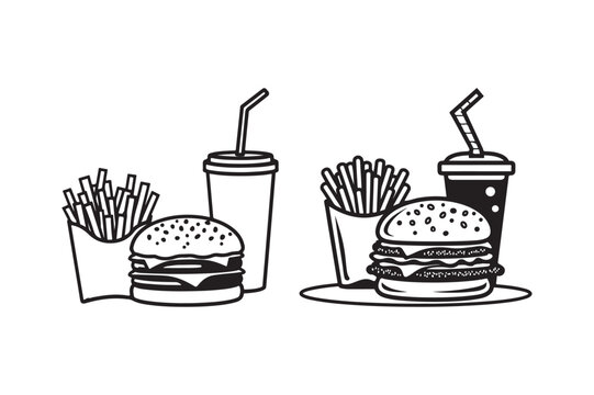 Burger Fries Drink Combo Silhouette Vector for Fast Food Design
