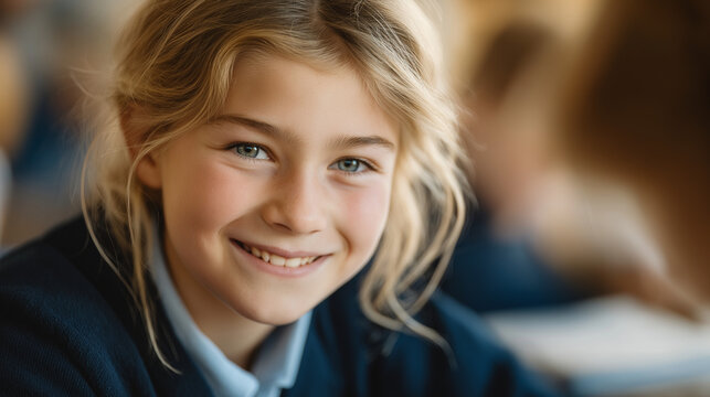 Schoolgirl assisting classmate during lesson in classroom