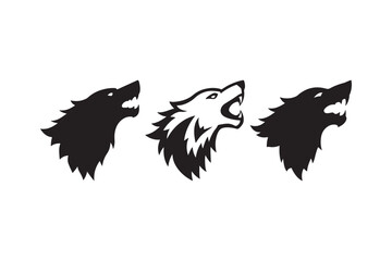 Howling Wolf Head Vector Icons Fierce Animal Silhouette Logo Set