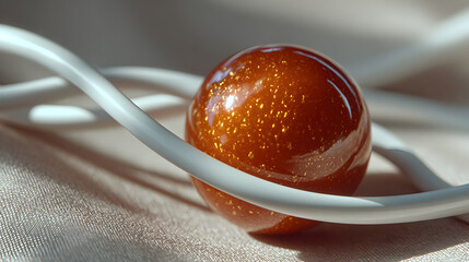 Sparkling Orange Sphere and White Curve Abstract
